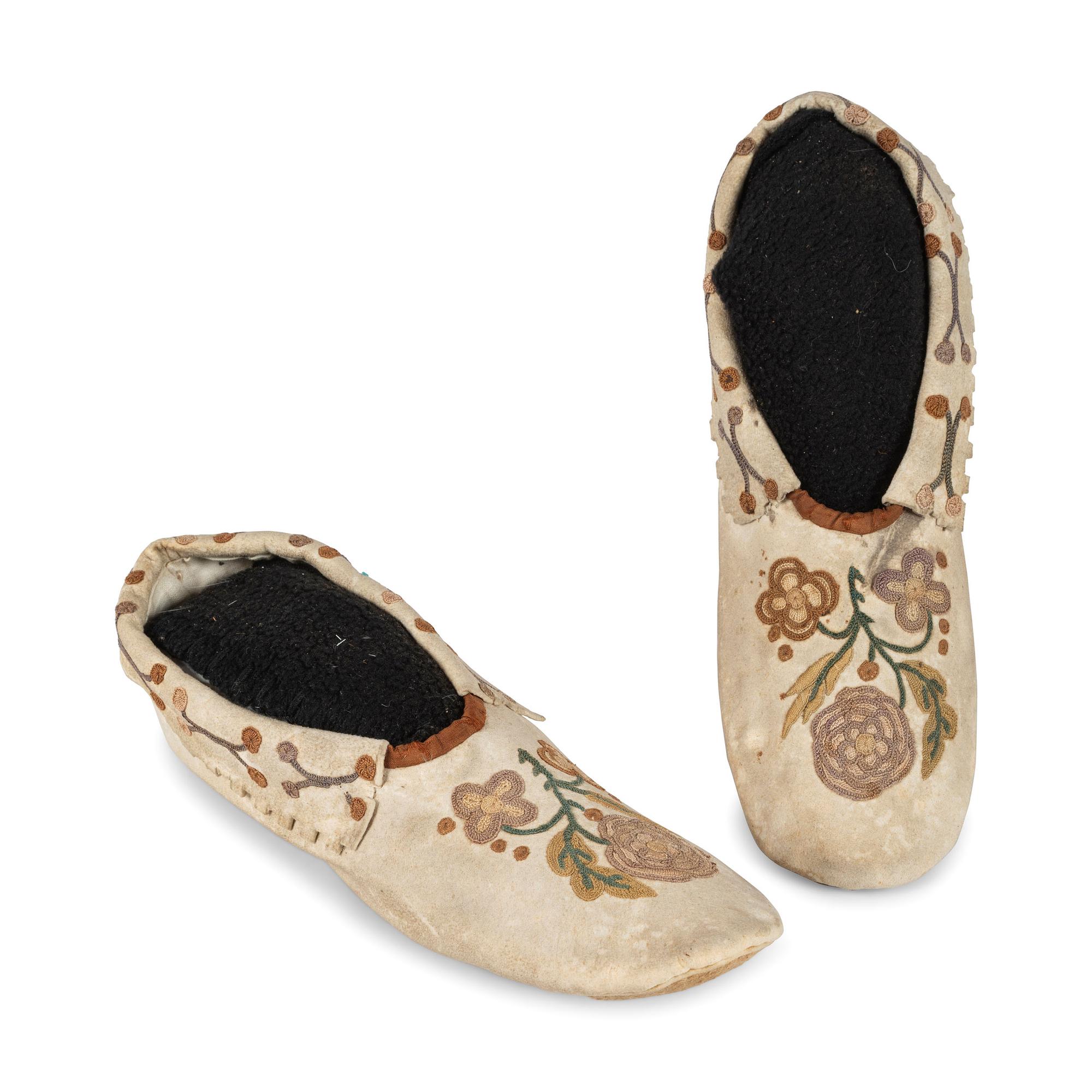 Metis Cree Embroidered Hide Moccasins