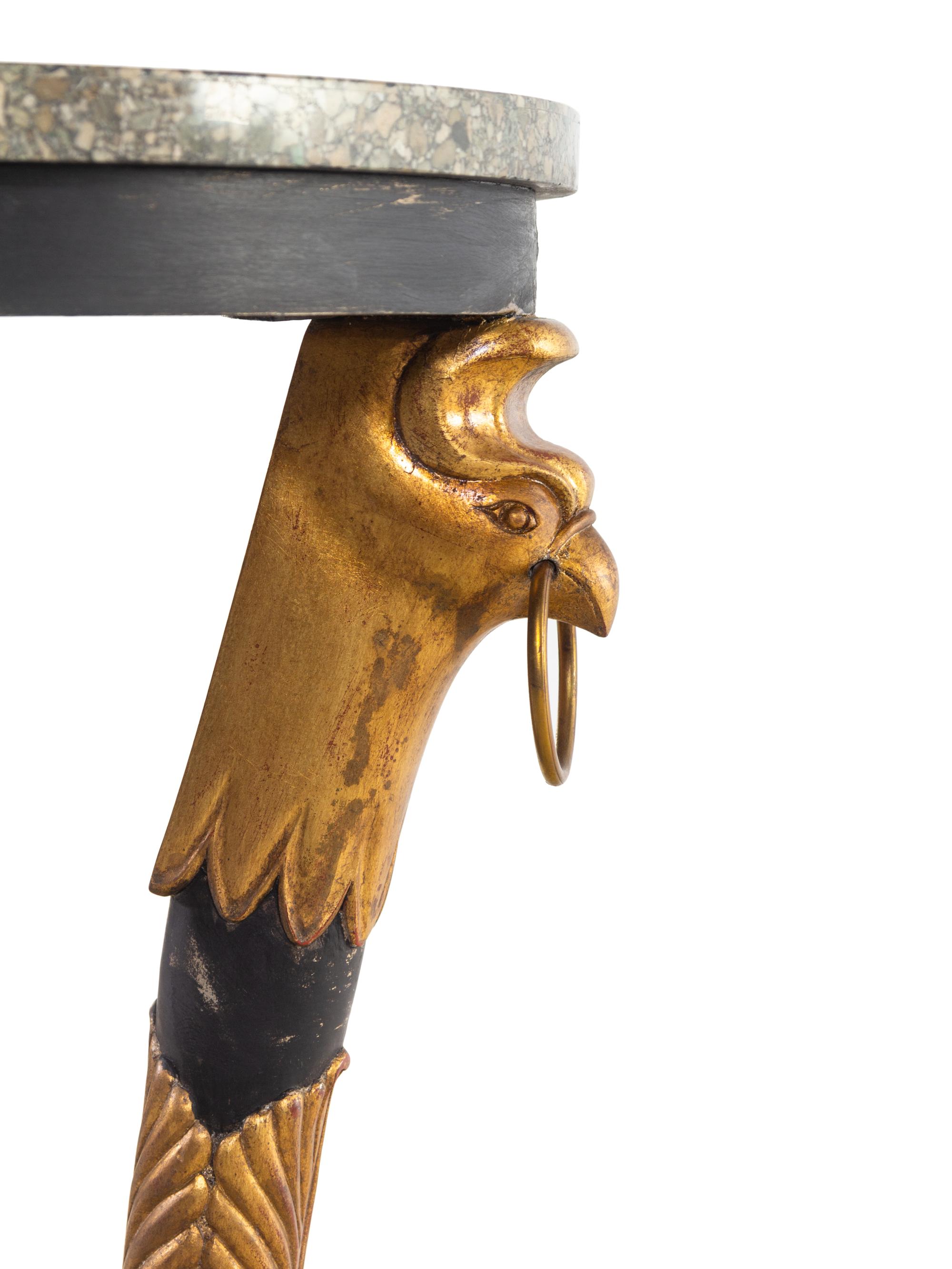 A Regency Style Painted and Parcel Gilt Marble Top Side Table