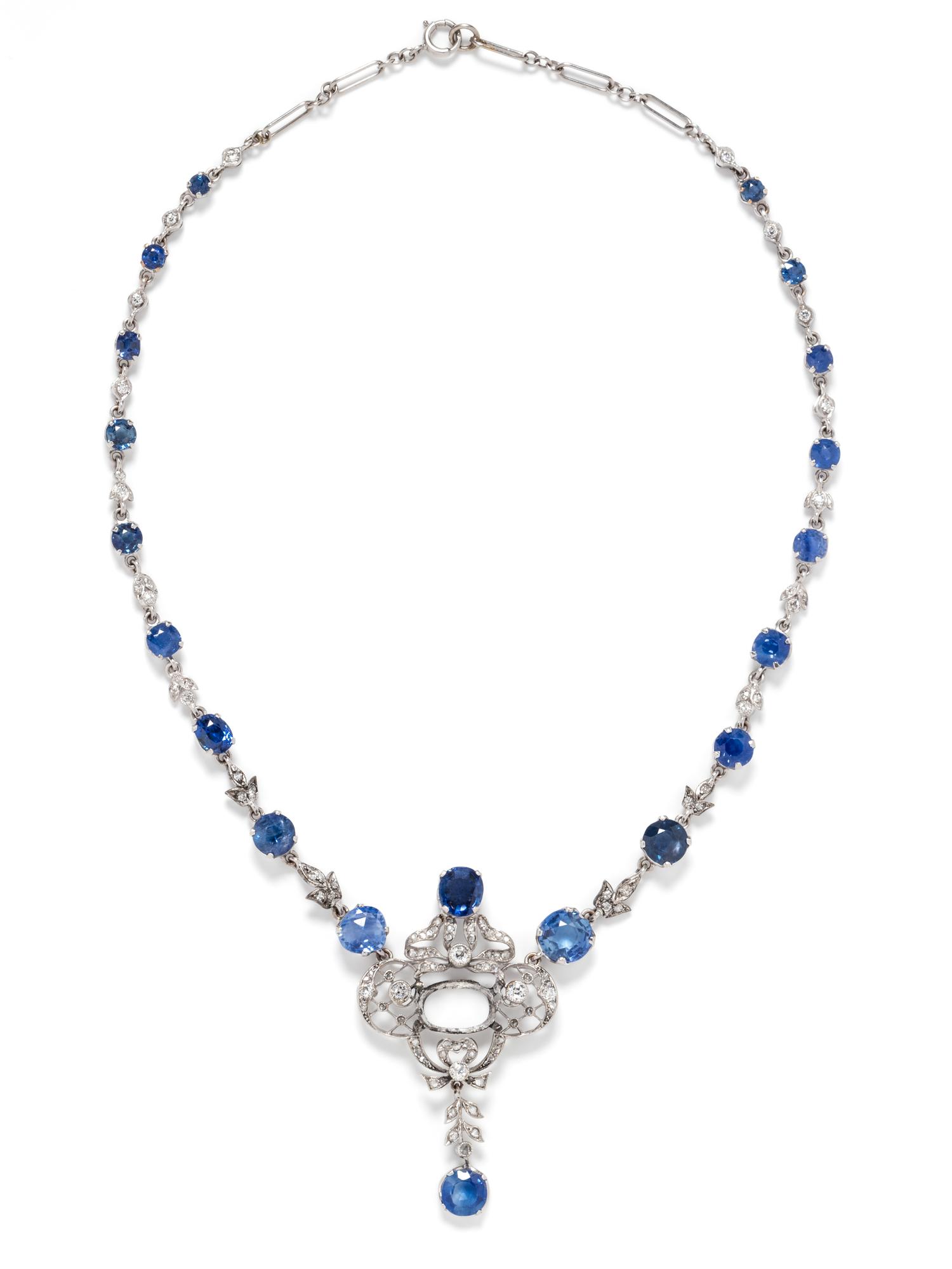 A Platinum, White Gold, Sapphire and Diamond Necklace,