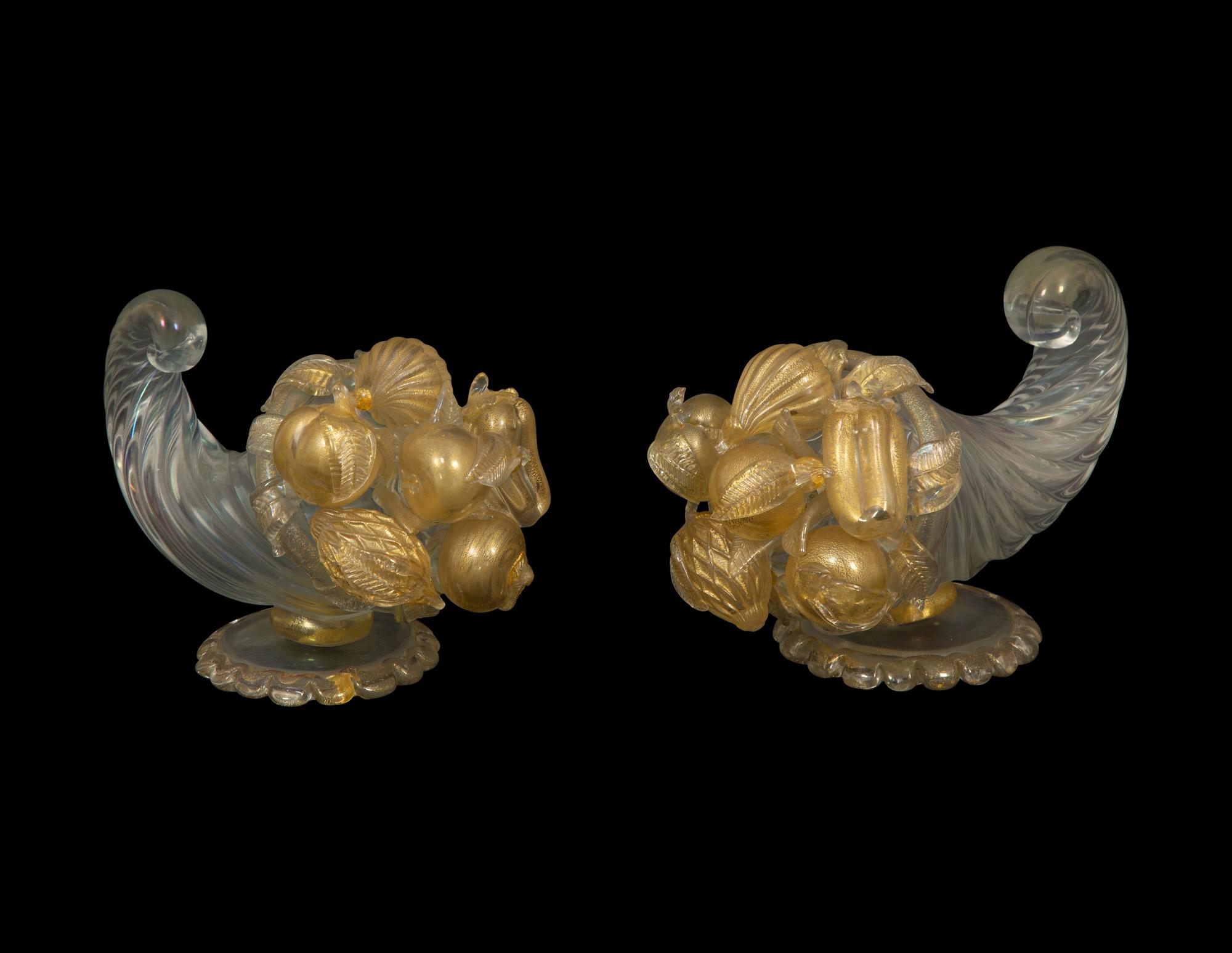 A Pair of Murano Glass Cornucopia Ornaments