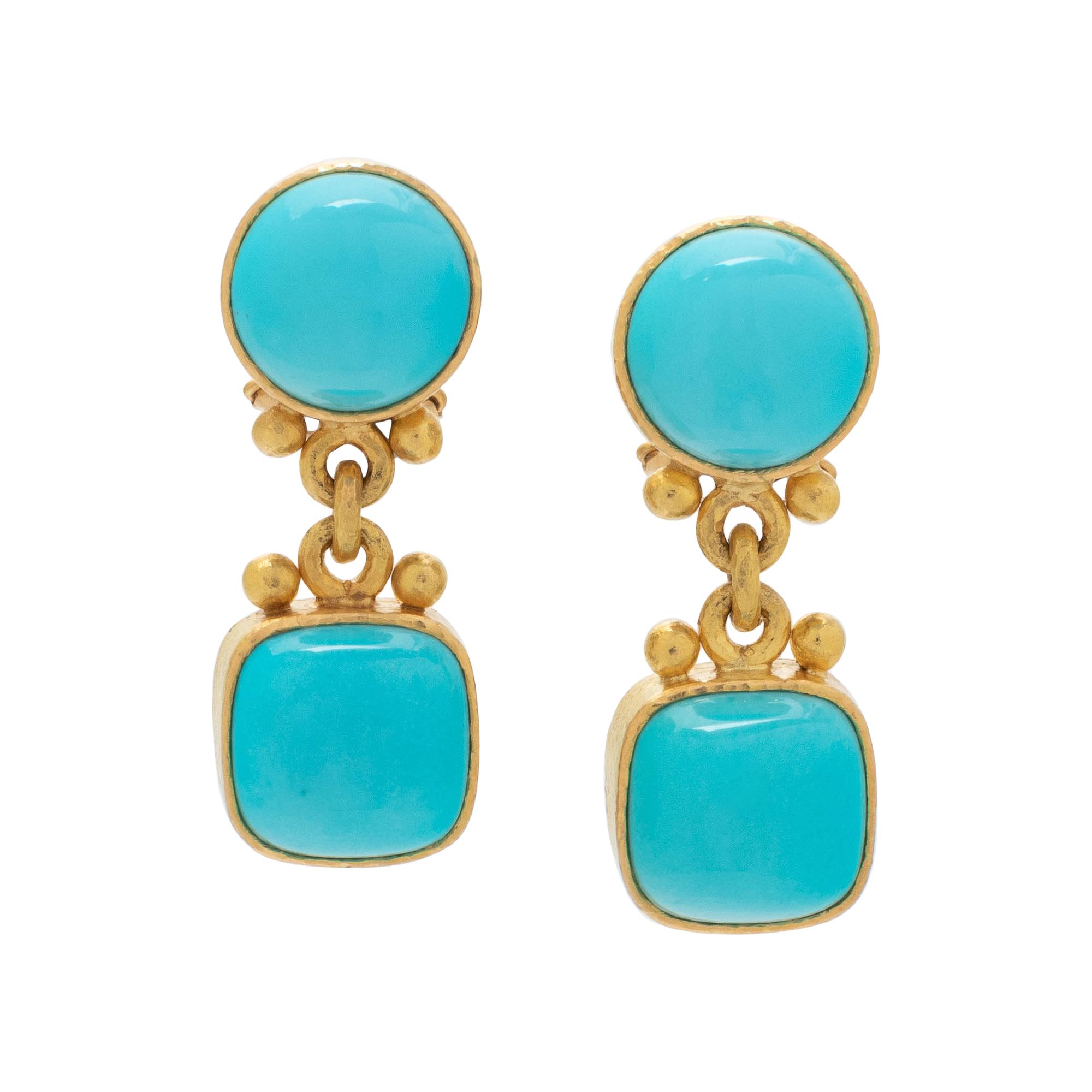 ELIZABETH LOCKE, YELLOW GOLD AND TURQUOISE EARCLIPS