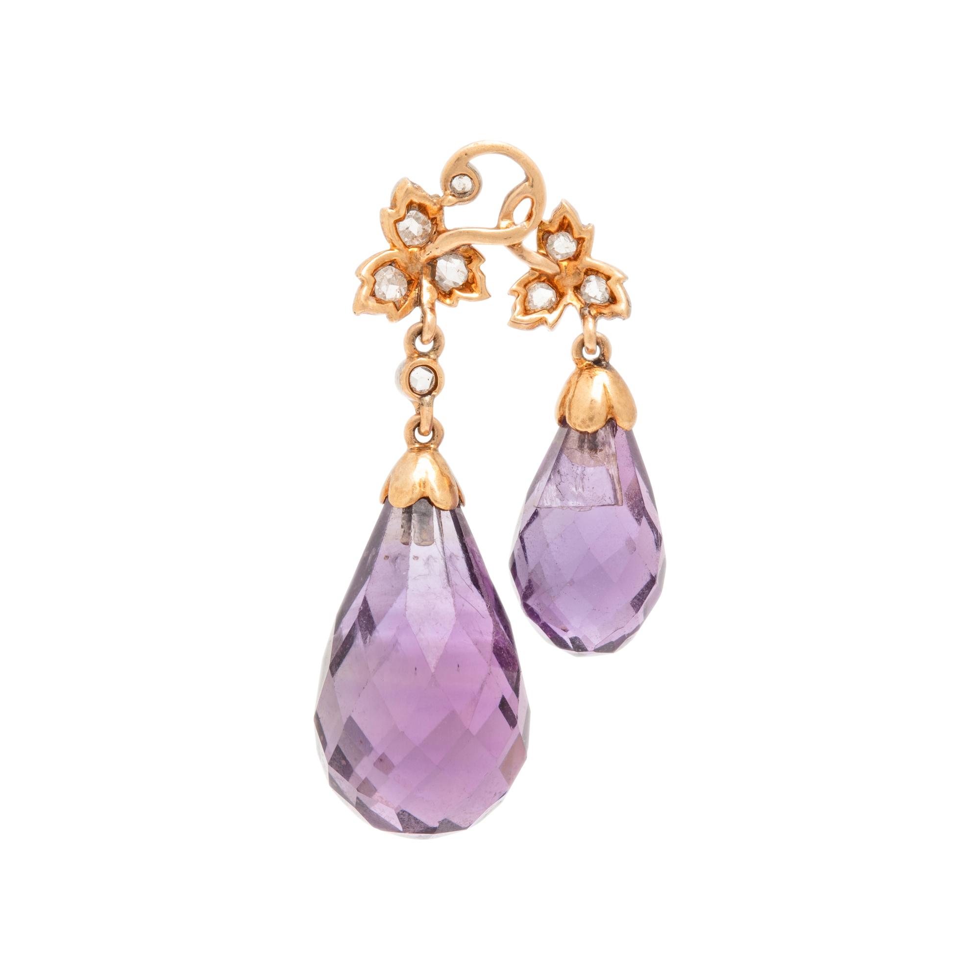 Amethyst and Diamond Pendant and Two Seed Pearl Pins