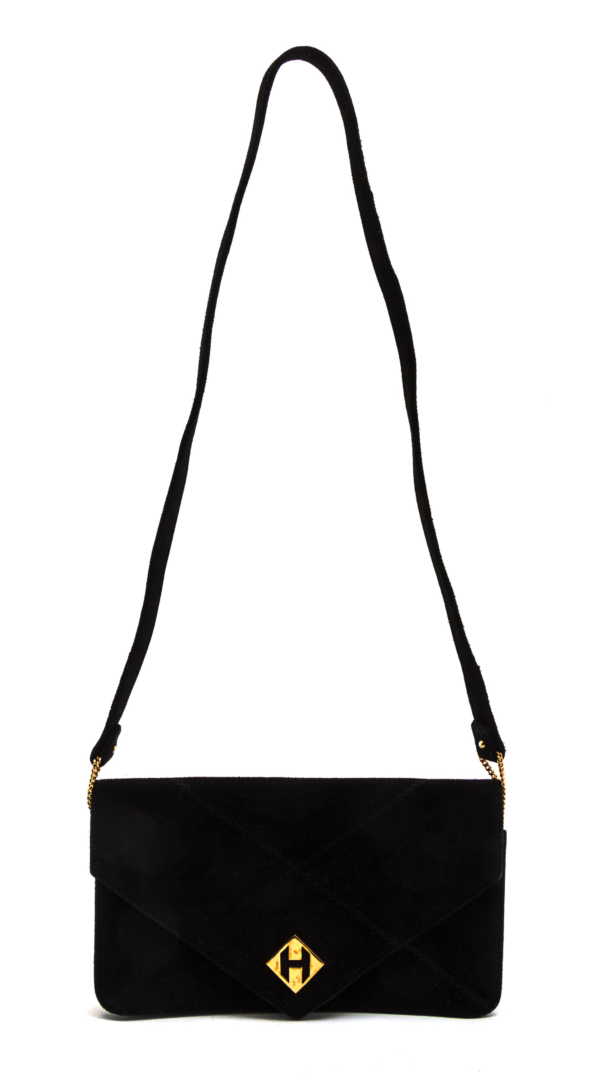 An Hermes Black Suede Versailles Bag, 8 1/2 x 5 x 1 inches.