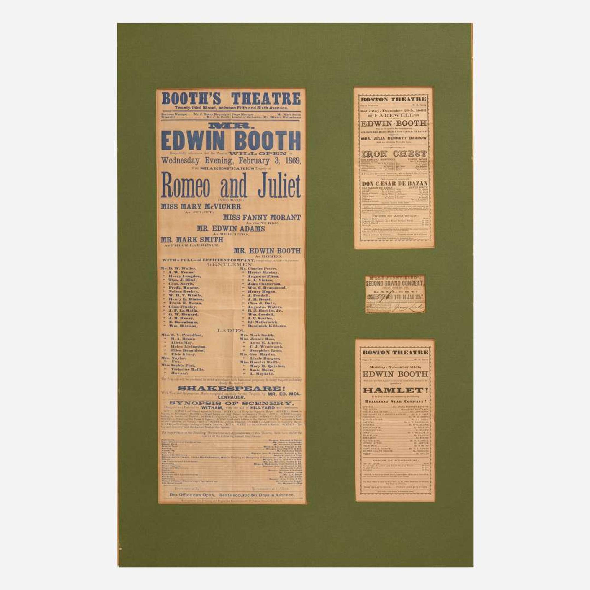[Americana] [Booth, Edwin, and Jenny Lind] Group of 4 Items