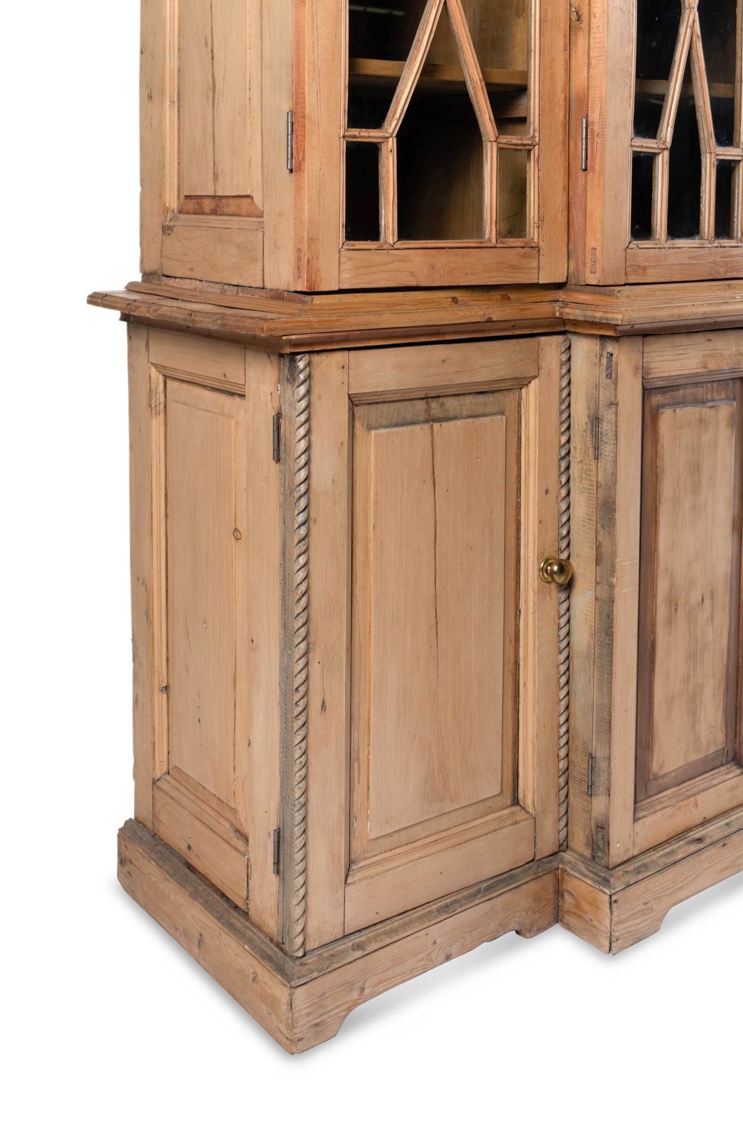 An English Pine Breakfront Bookcase