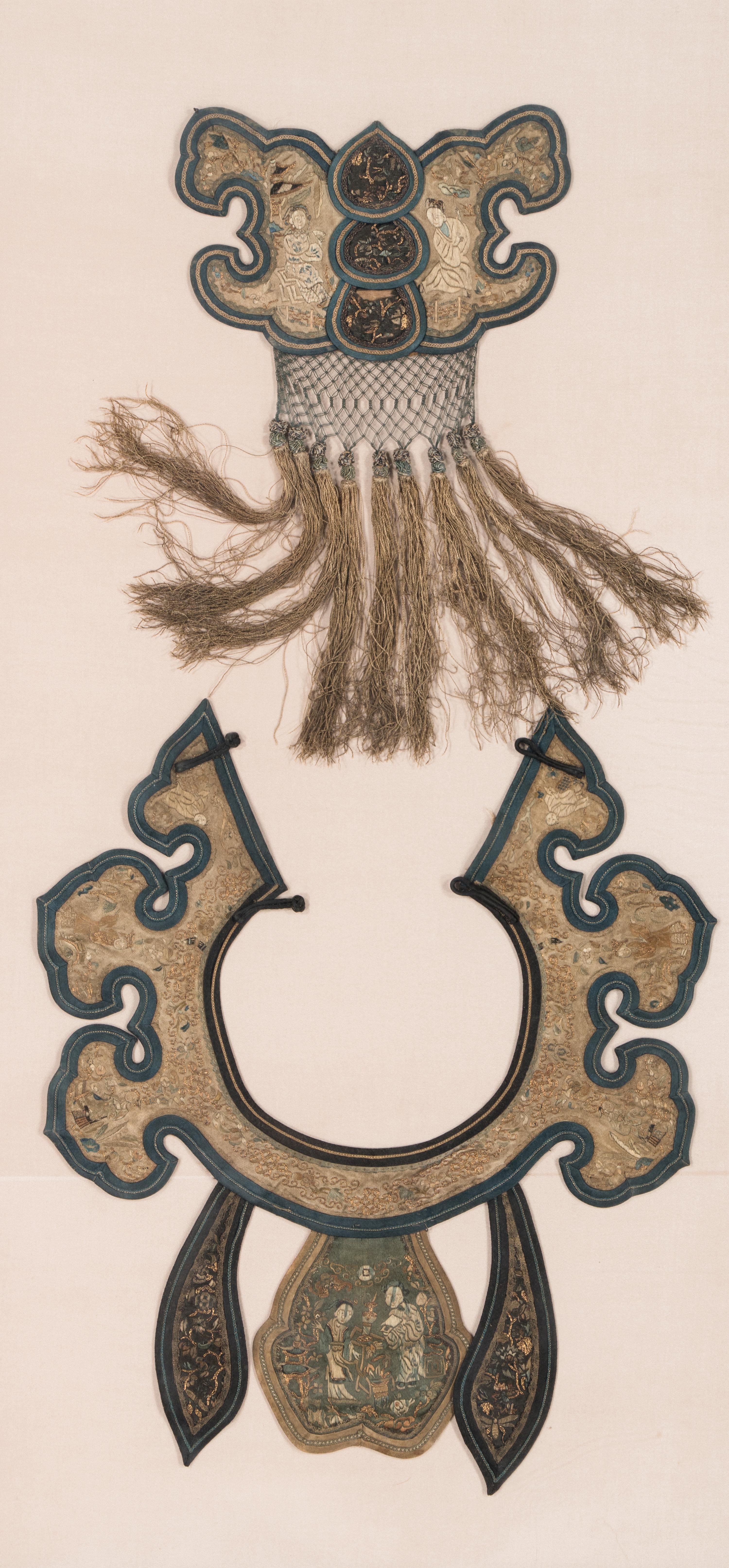 Three Chinese Embroidered Silk Collars, Qing Dynasty 清 云肩一組三件