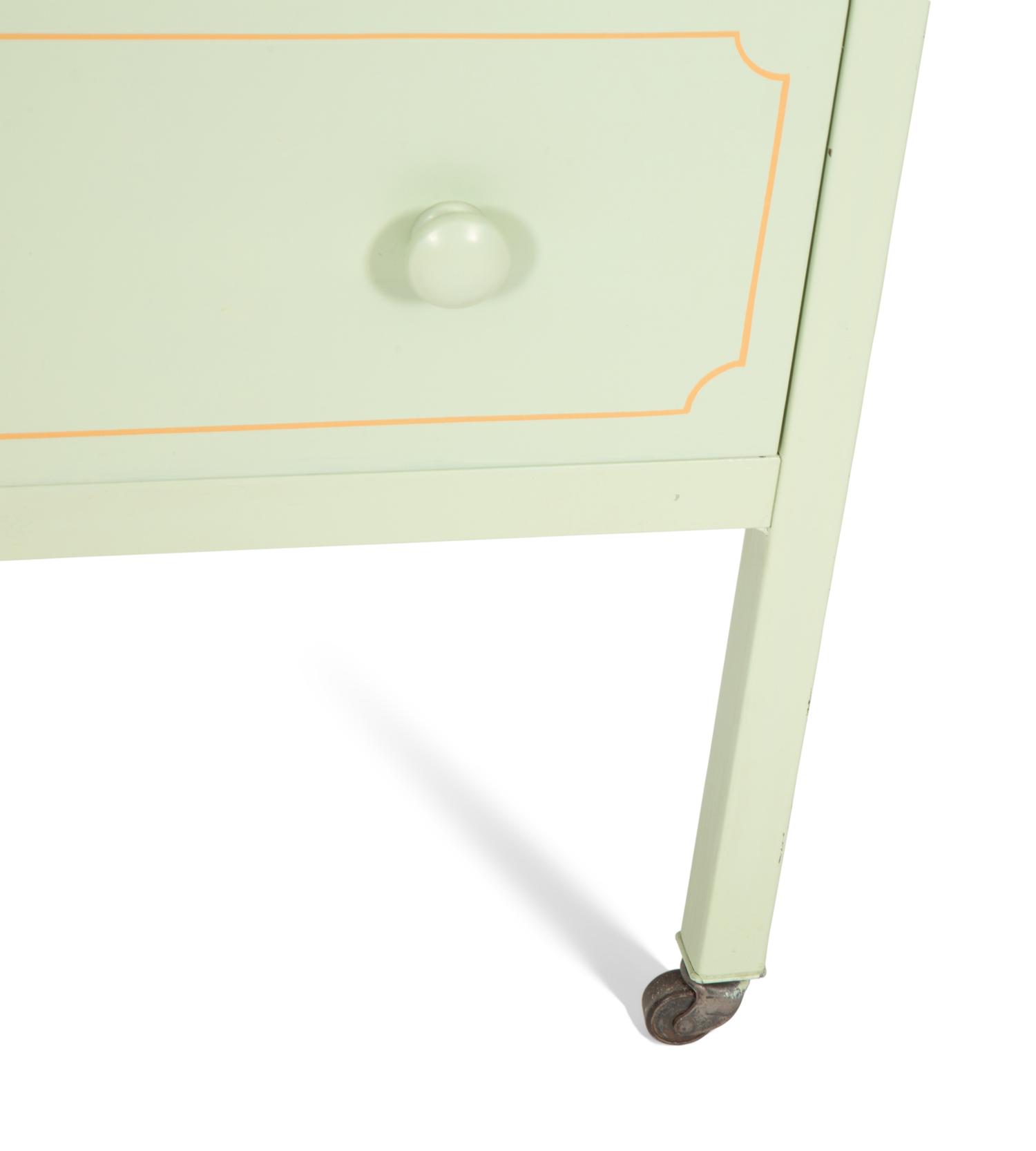 A Painted Metal Chest of Drawers with Dressing Mirror
