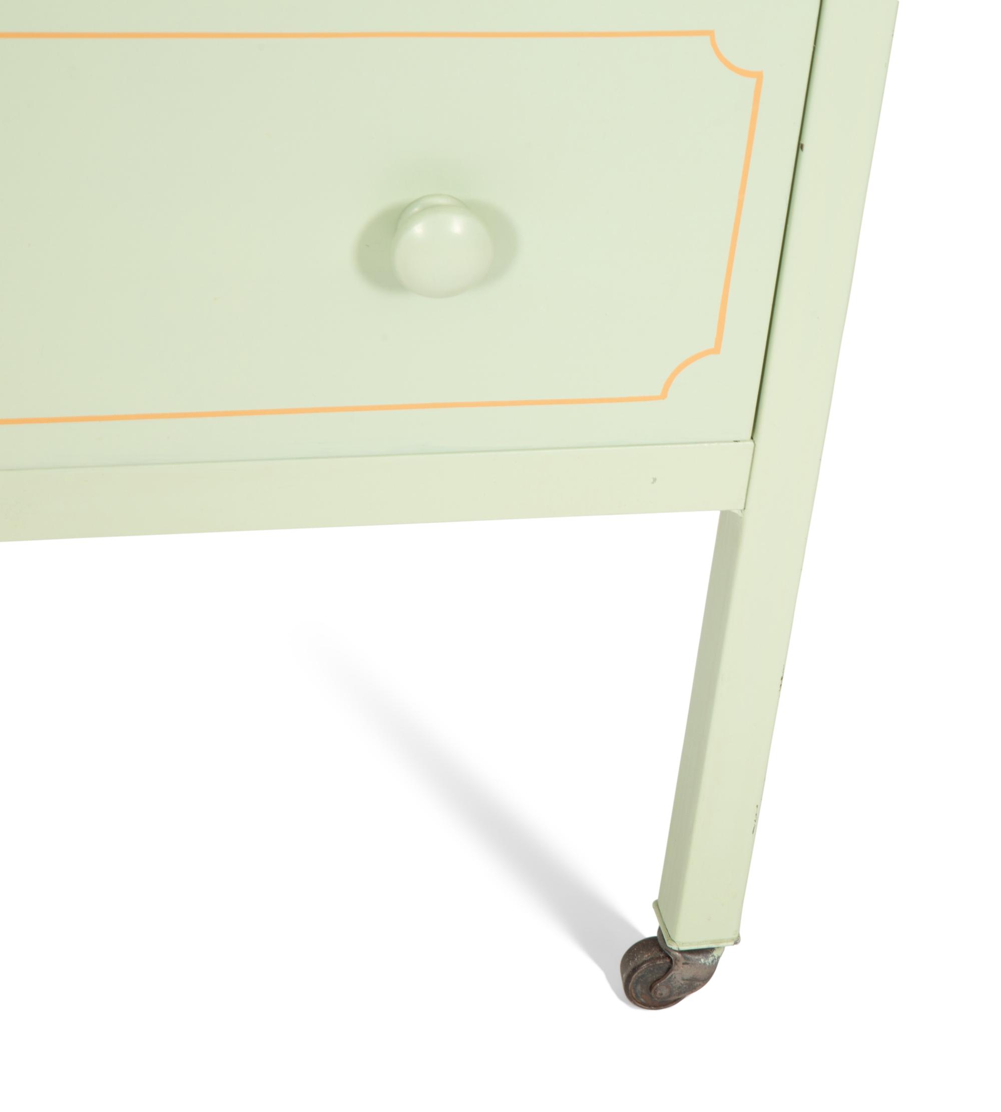A Painted Metal Chest of Drawers with Dressing Mirror