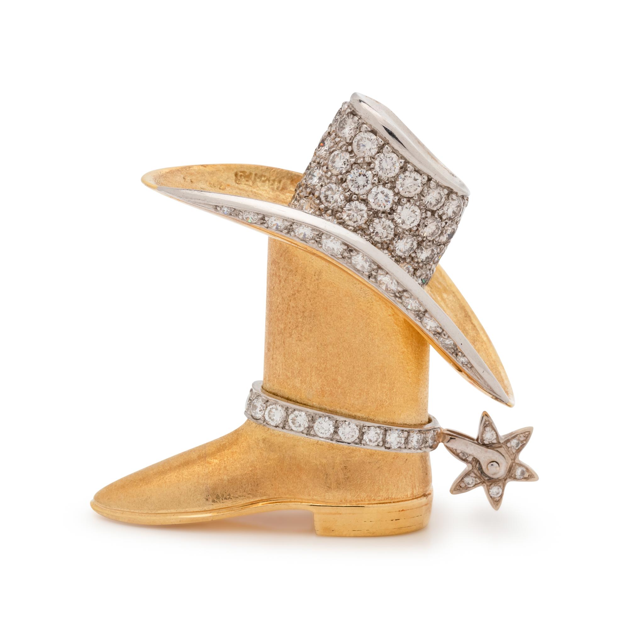 YELLOW GOLD AND DIAMOND BOOT AND HAT PENDANT