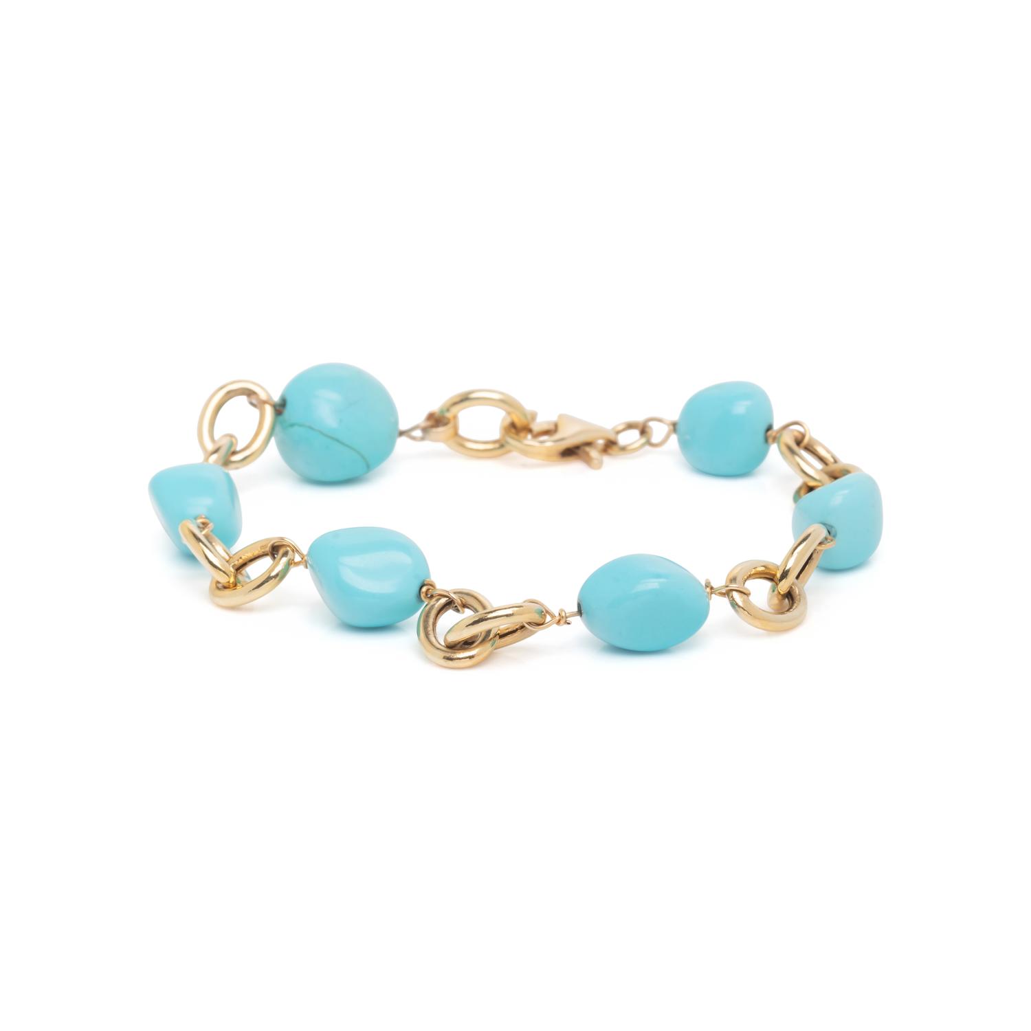 YELLOW GOLD AND TREATED TURQUOISE BRACELET
