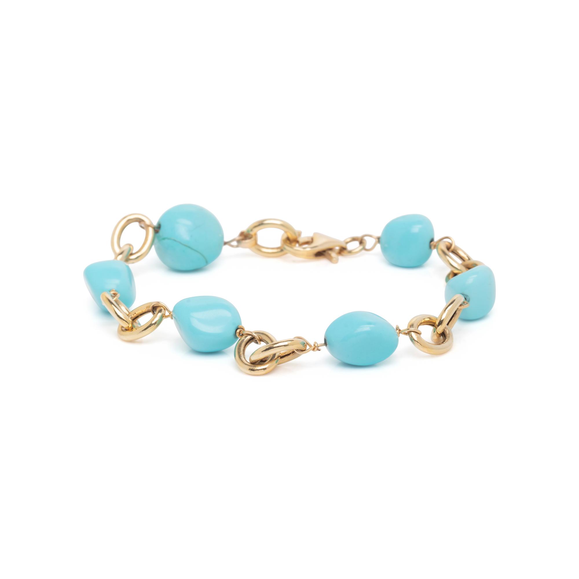 YELLOW GOLD AND TREATED TURQUOISE BRACELET