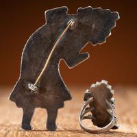 Zuni Silver and Mosaic Inlay Rainbow Man Pin/Brooch AND Ring