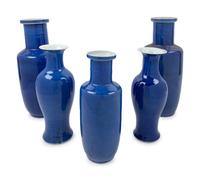 Five Chinese Blue Glazed Porcelain Vases