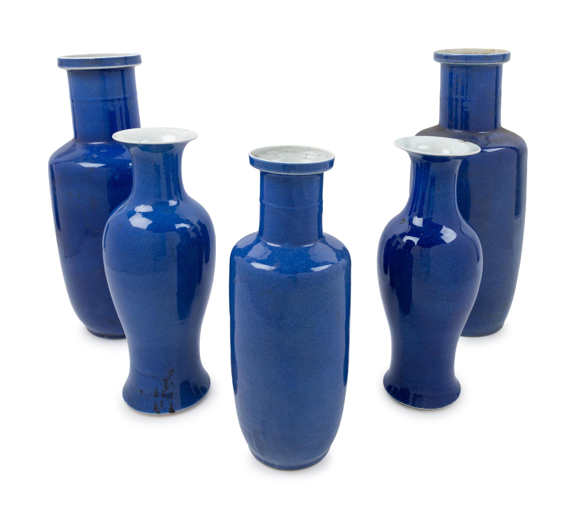 Five Chinese Blue Glazed Porcelain Vases