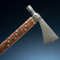 Plains Pipe Tomahawk, Decorated with Tacks and Beaded Drop