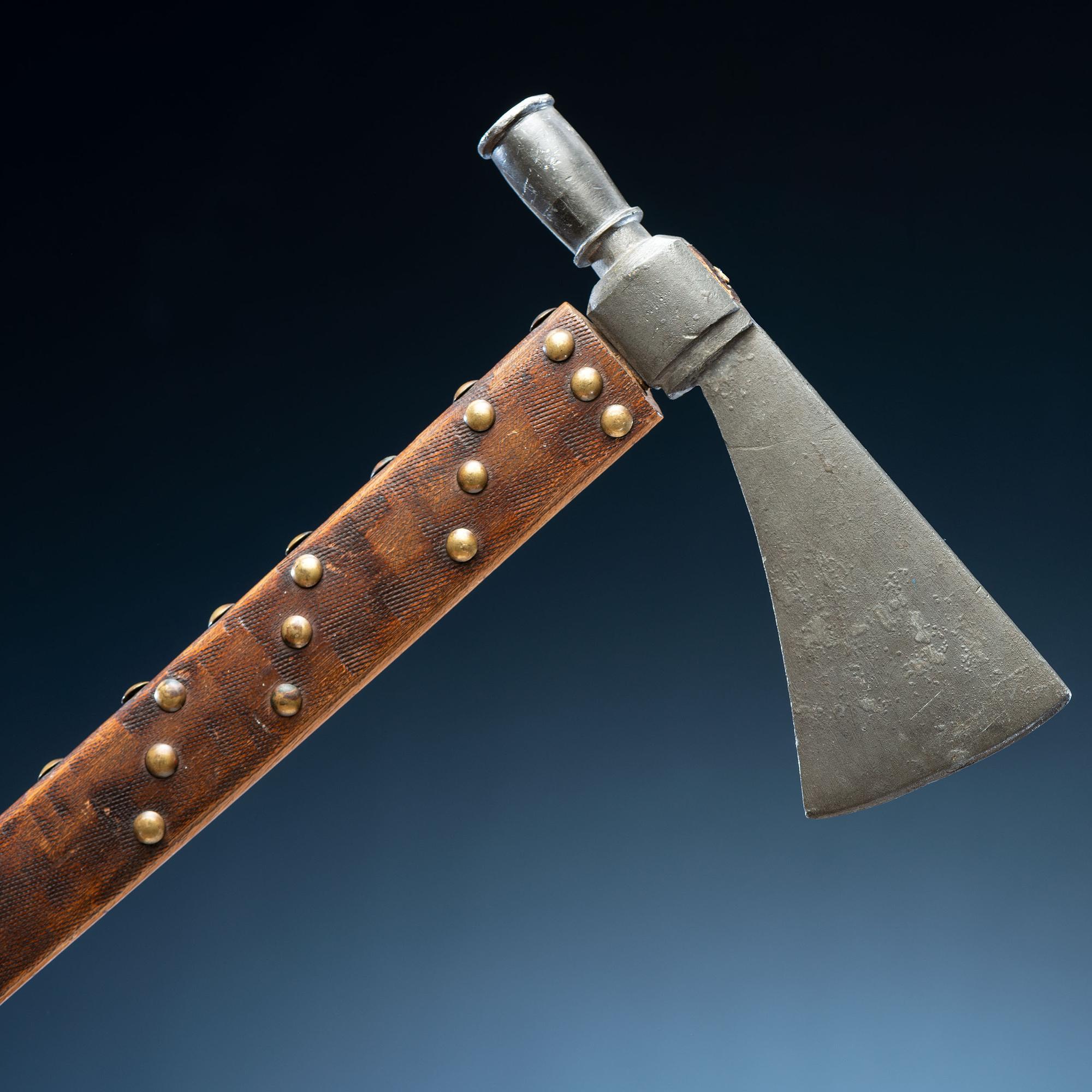 Plains Pipe Tomahawk, Decorated with Tacks and Beaded Drop