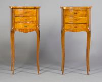 A Pair of Louis XVI Style Parquetry Diminutive Commodes, Height 28 3/4 x width 14 1/4 x depth 11 inches.