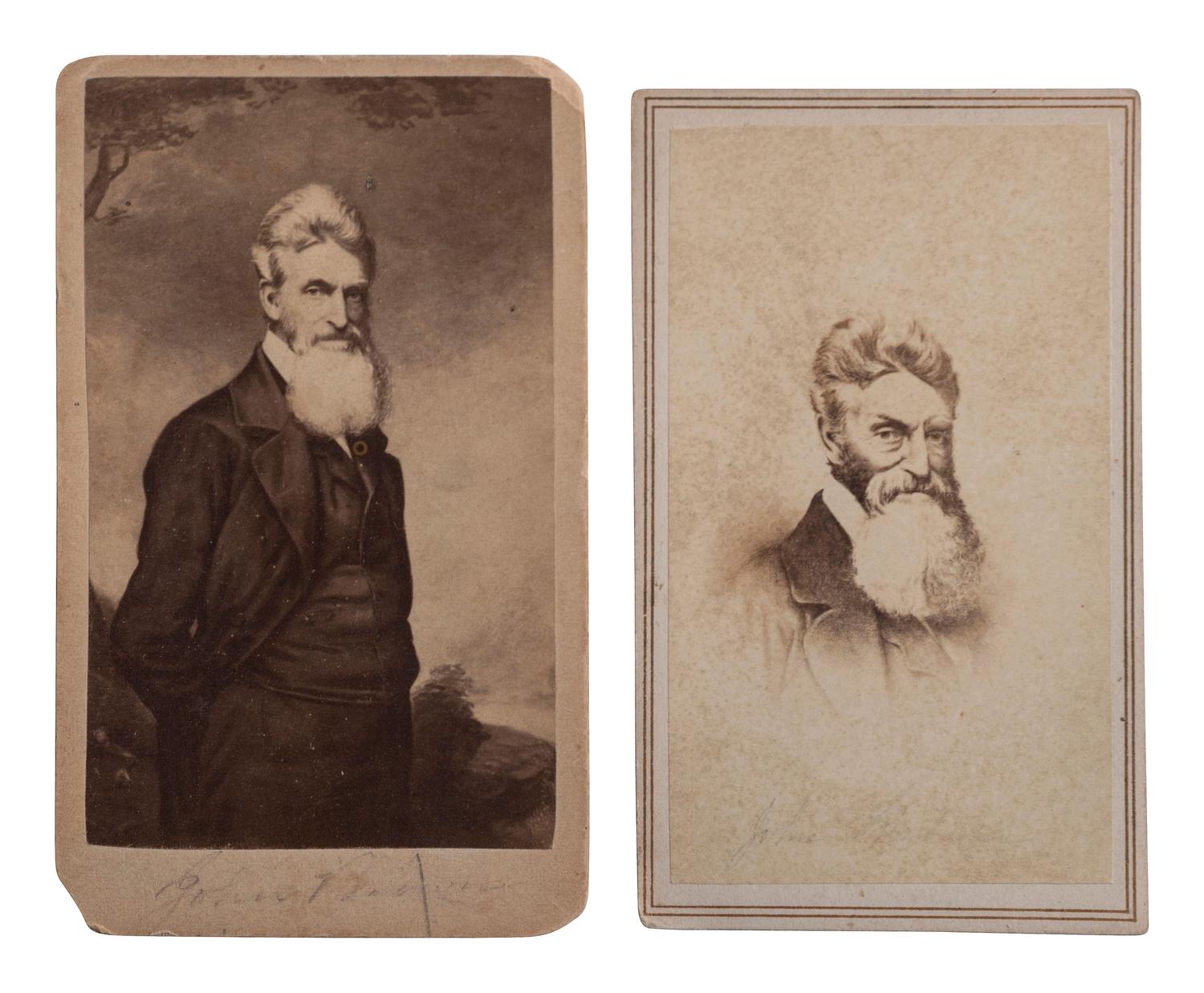 [SLAVERY & ABOLITION]. 2 CDVs featuring engraved portraits of John Brown.