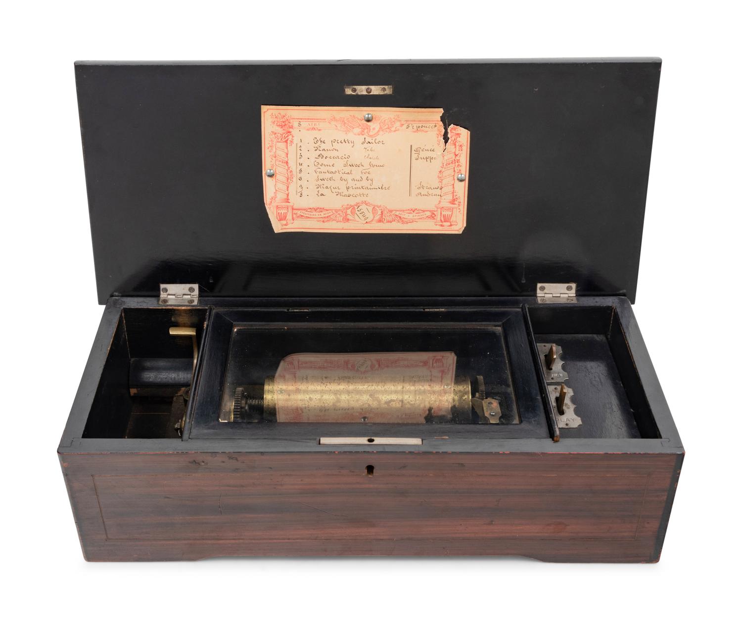A Swiss Grain-Painted and Ebonized Cylinder Music Box