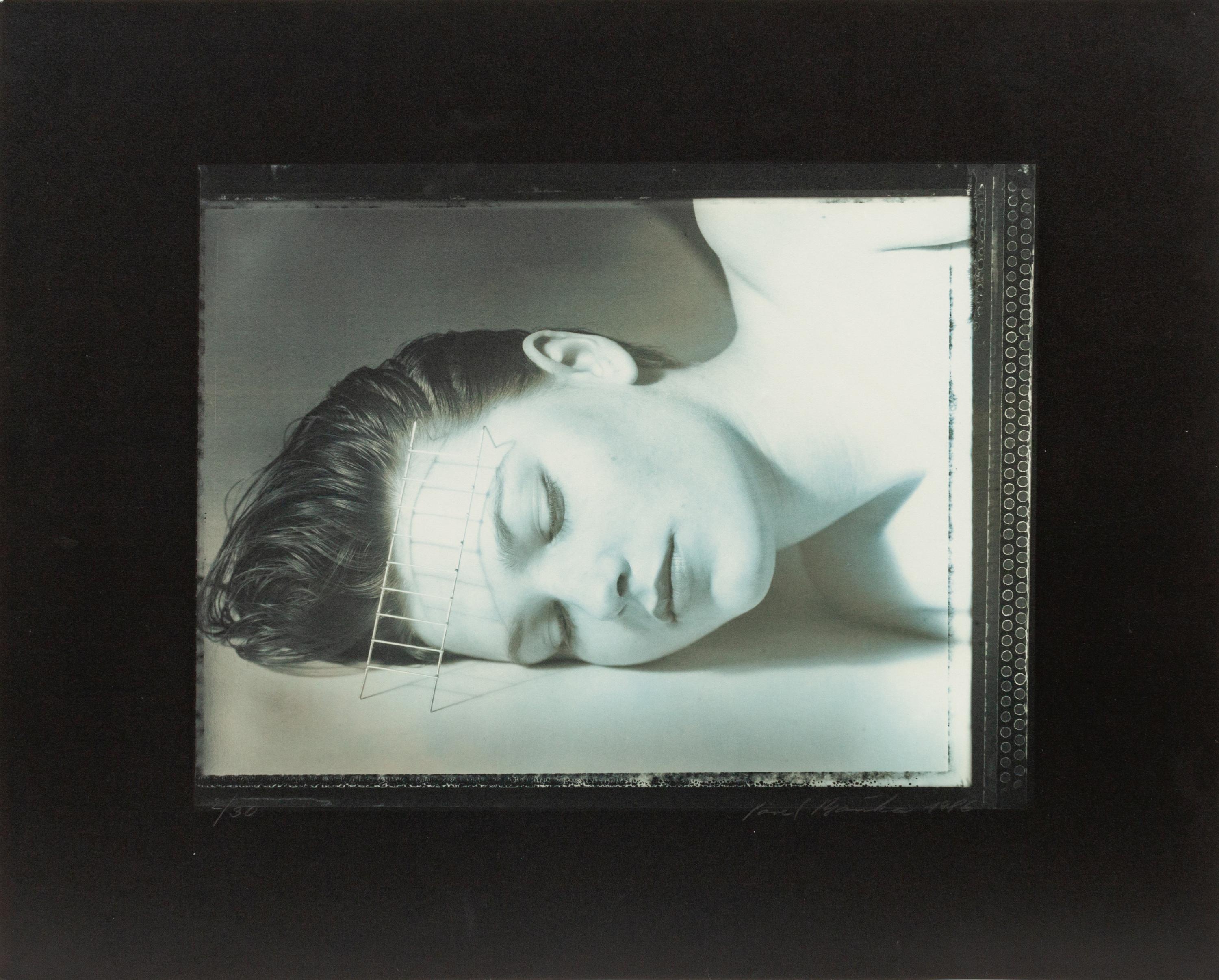 A group of four photographs ( Portrait with Metal Bar , 1984; Nude with Metal Arch , 1985; Touching , 1986; Untitled , 1985)
