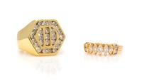 A Collection of 14 Karat Yellow Gold and Diamond Rings, 14.60 dwts.