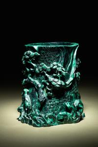 A Carved Malachite Brush Pot, Bitong