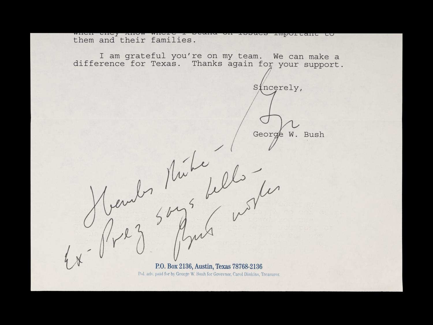 A George W. Bush Signed Letter to Mike Dikta
