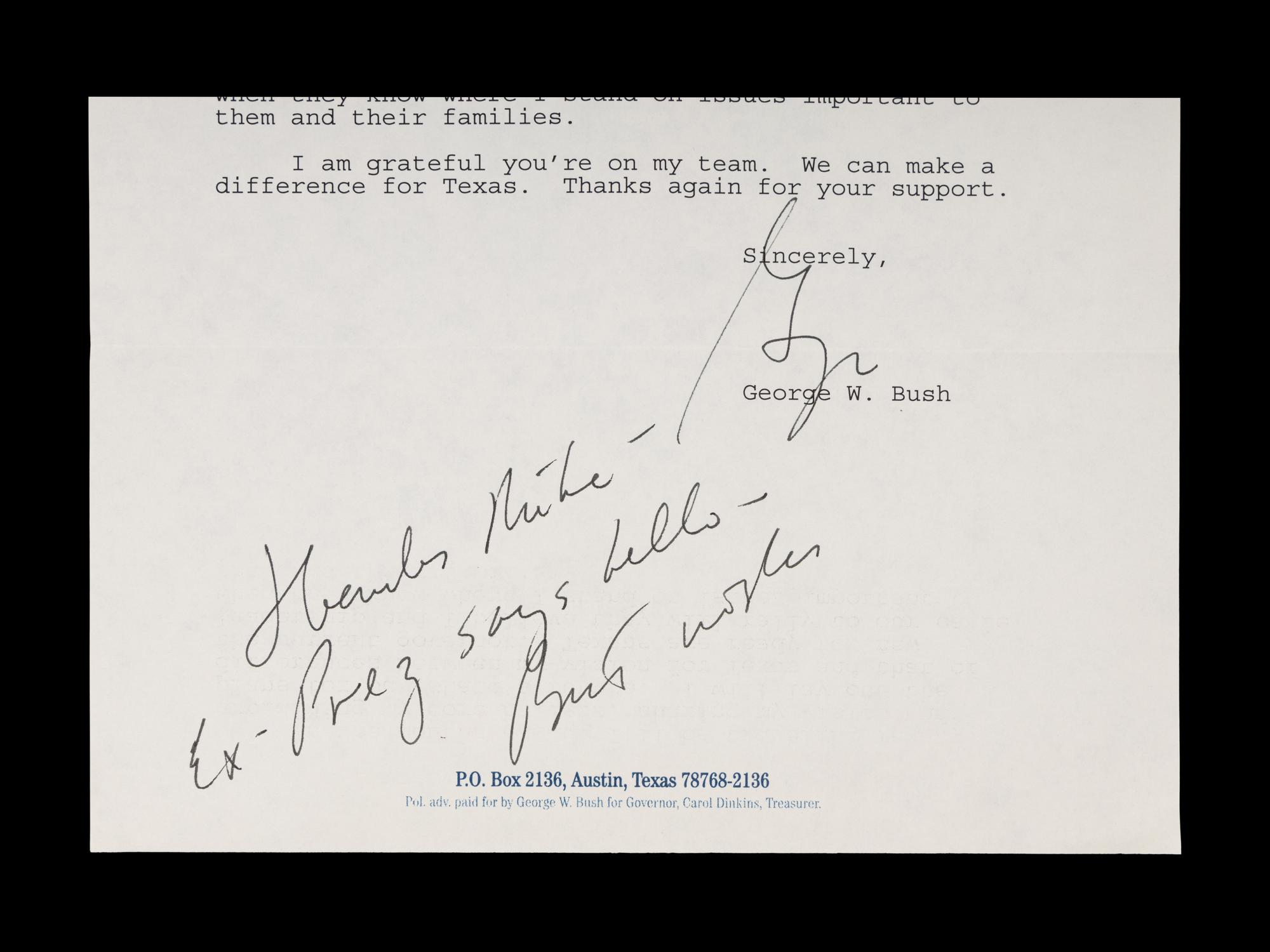 A George W. Bush Signed Letter to Mike Dikta