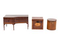 A George III Mahogany Piano-Form Box and Two Tea Caddies