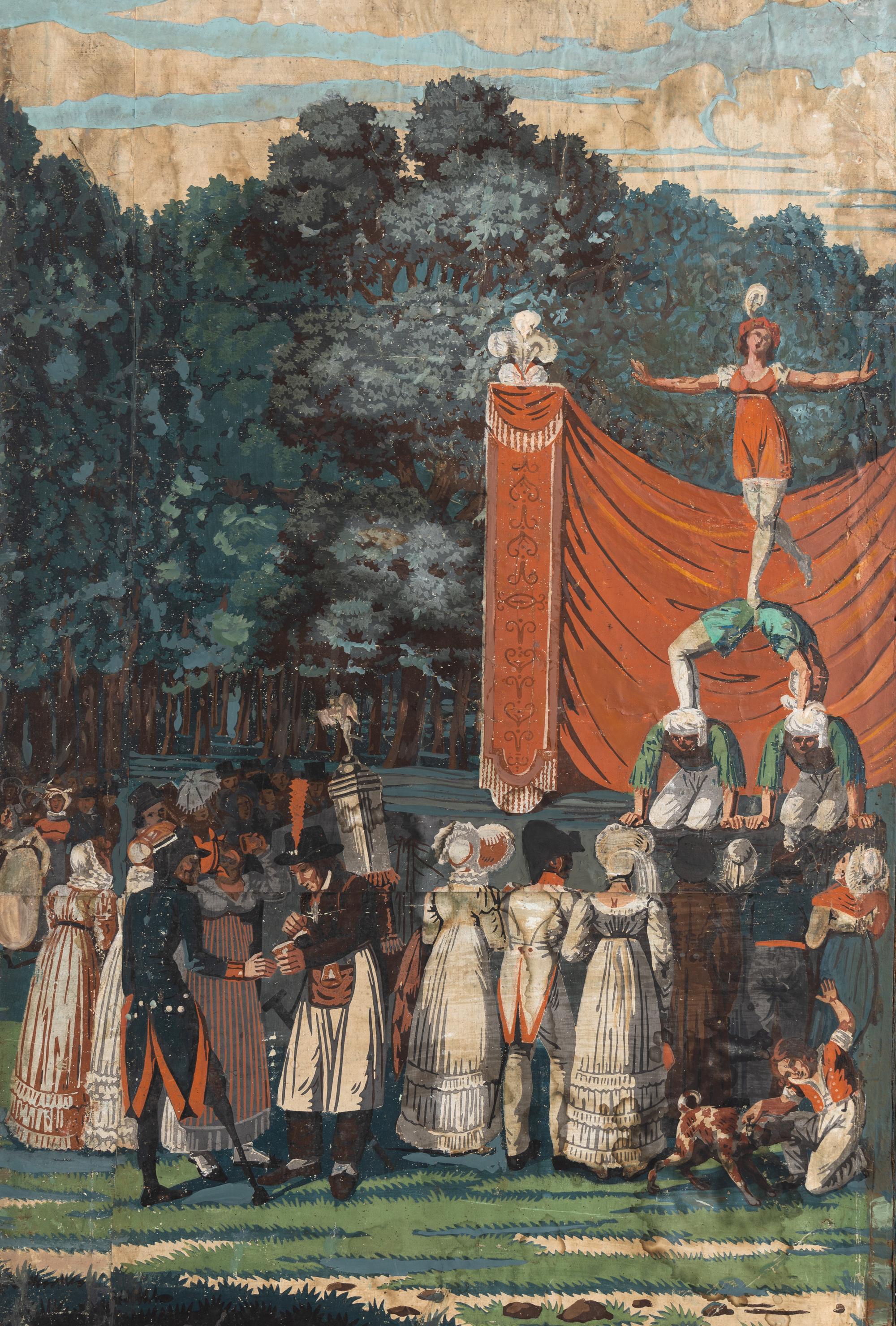 A French Hand-Painted Panoramic Wallpaper Mounted on a Six-Panel Screen