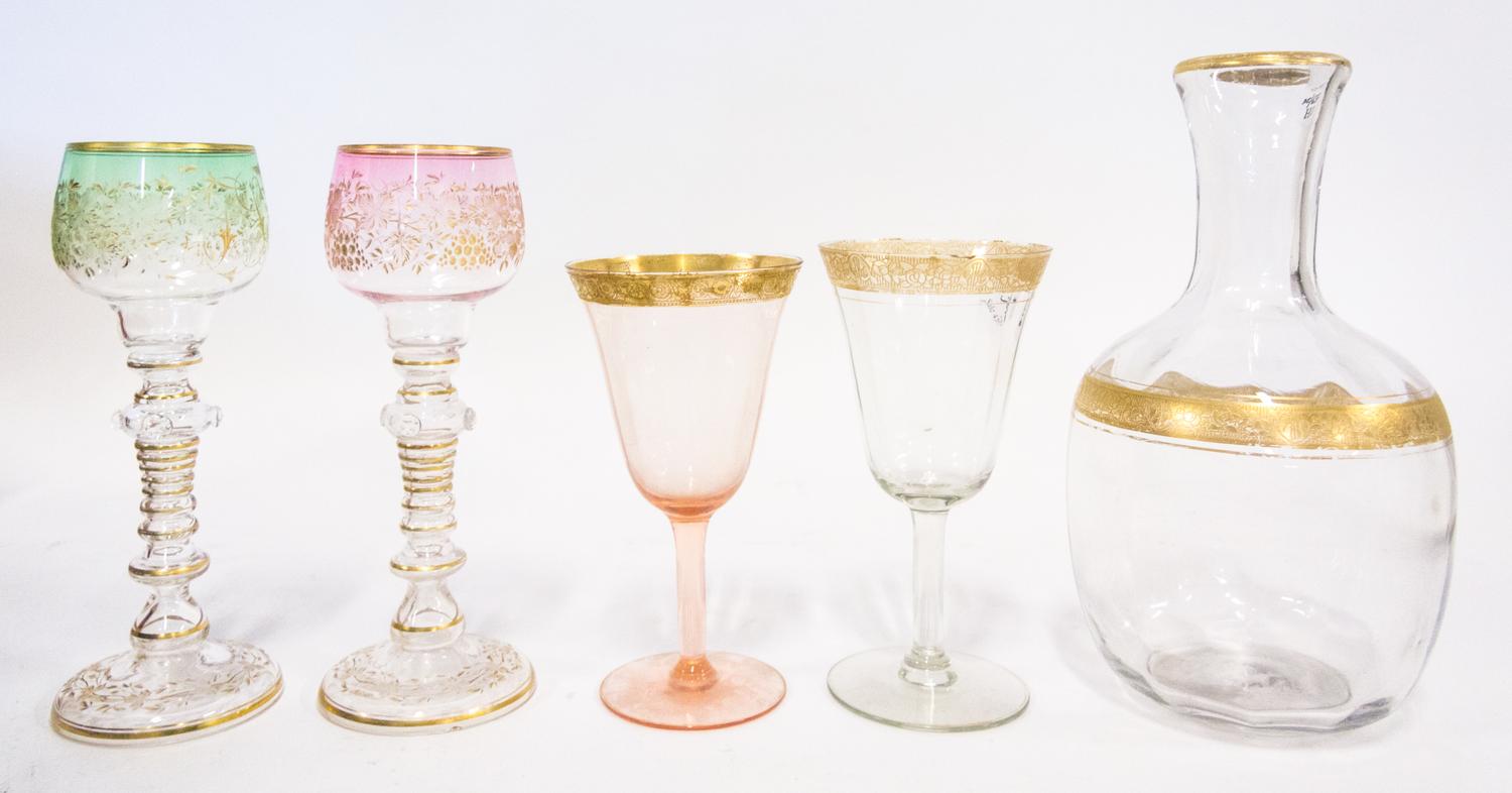 An Assembled Collection of Continental Gilt Decorated Stemware Height of first 6 3/4 inches.