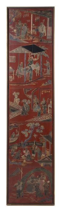 A Ten-Panel Carved Red Lacquered Floor Screen Height 77 x width of each panel 18 inches. — 19TH CENTURY
