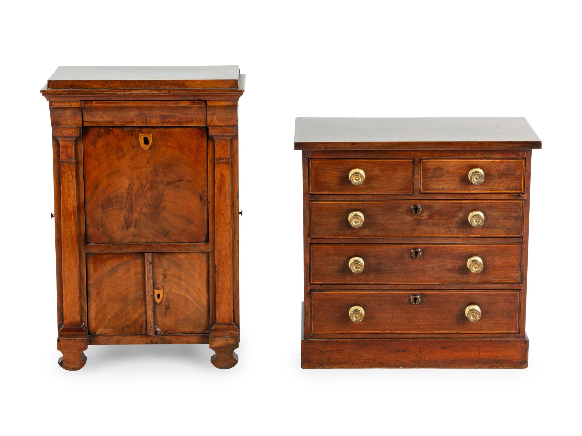 A Directoire Diminutive Walnut Secrétaire à Abattant and a Similar Diminutive Cabinet