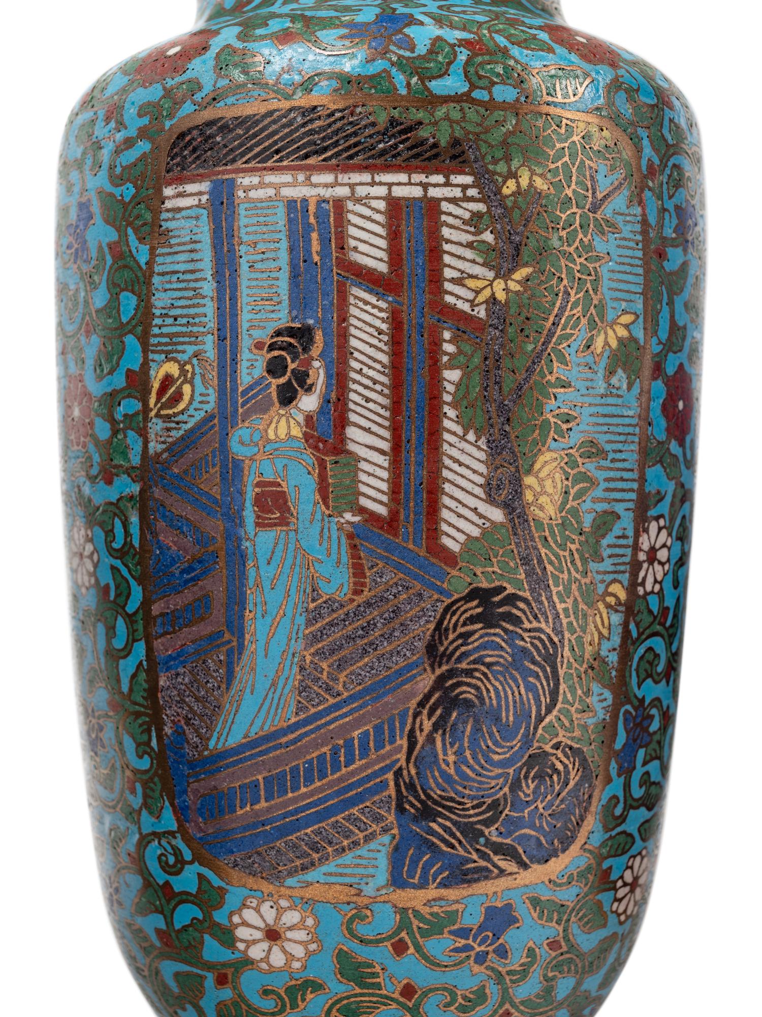 Three Pairs of Japanese Blue Ground Cloisonné Enamel Vases
