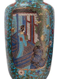Three Pairs of Japanese Blue Ground Cloisonné Enamel Vases