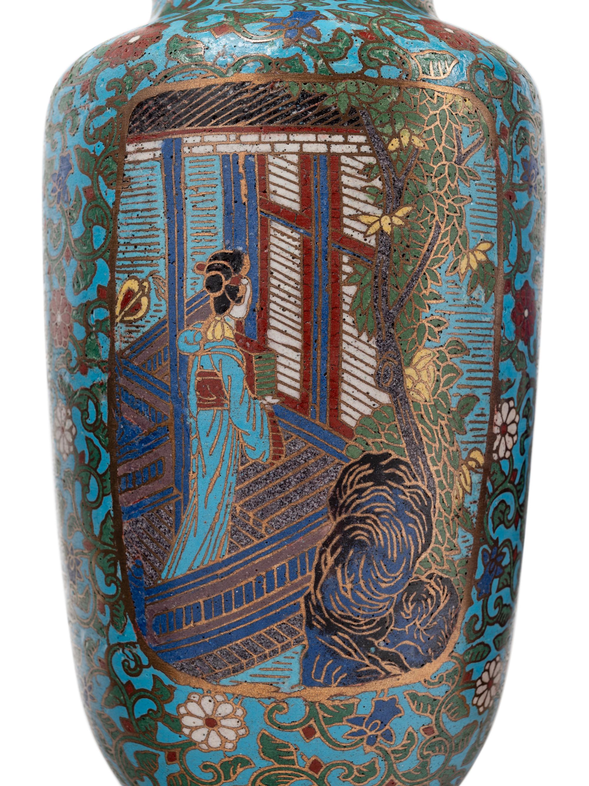 Three Pairs of Japanese Blue Ground Cloisonné Enamel Vases