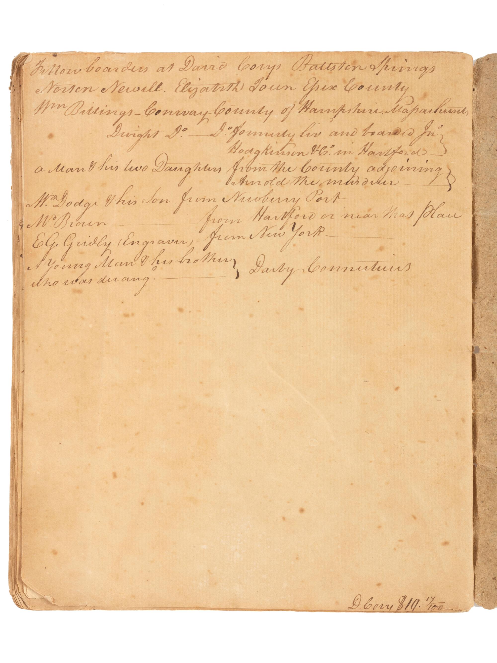 America in Manuscript Journal of [a] Journey to Ballston Springs. New York, 30 August 1805.