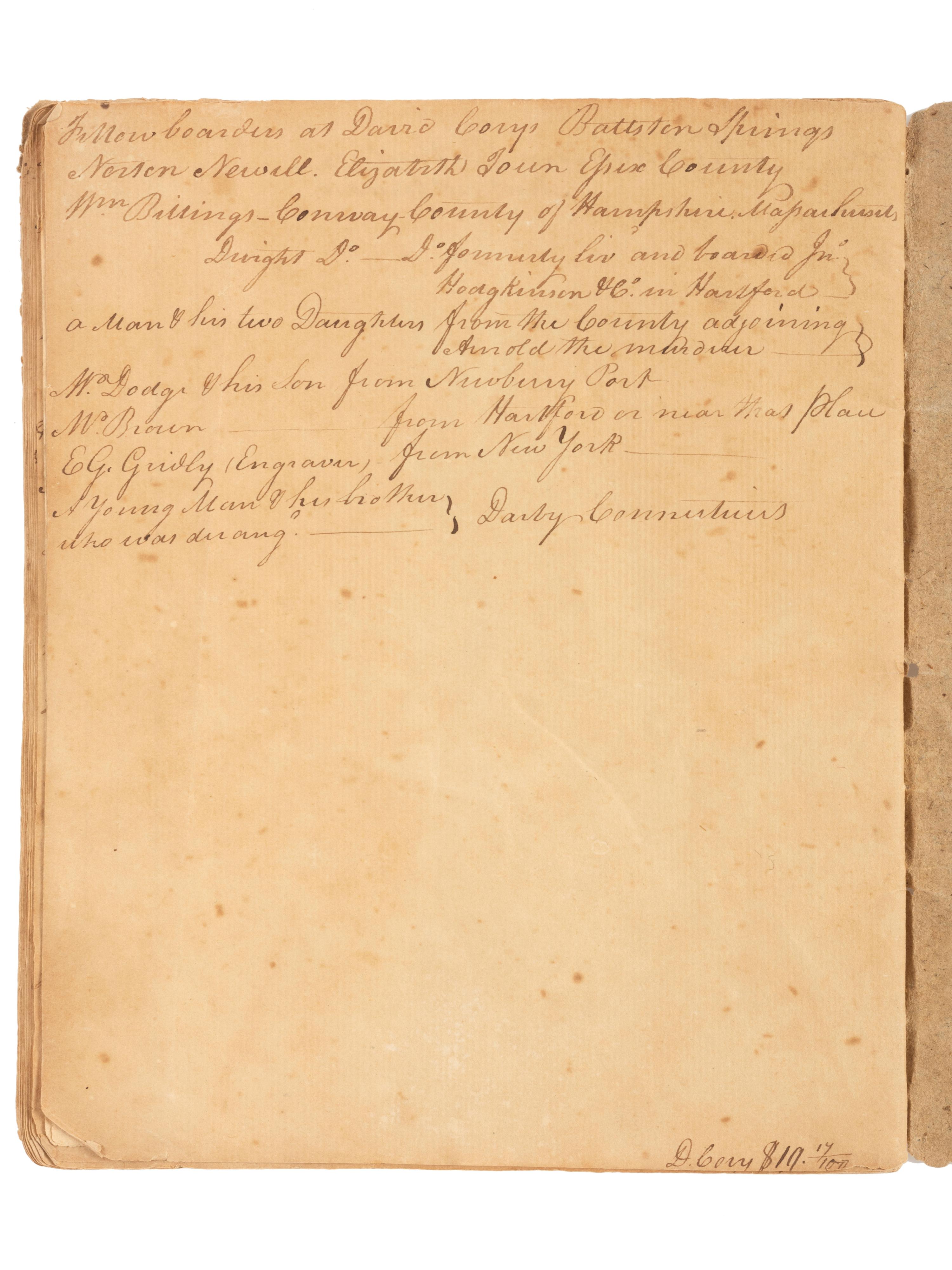 America in Manuscript Journal of [a] Journey to Ballston Springs. New York, 30 August 1805.