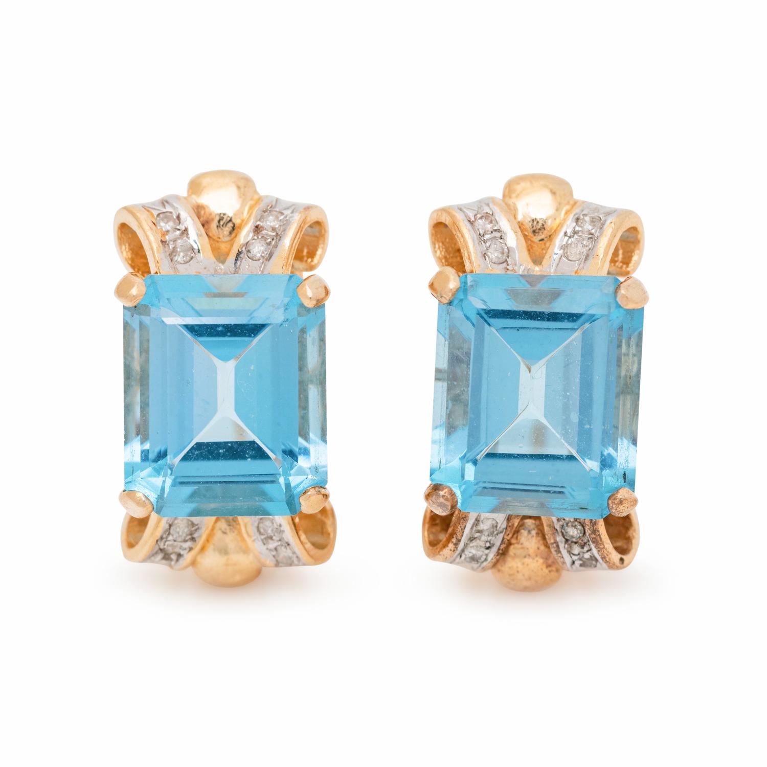BLUE TOPAZ AND DIAMOND EARCLIPS