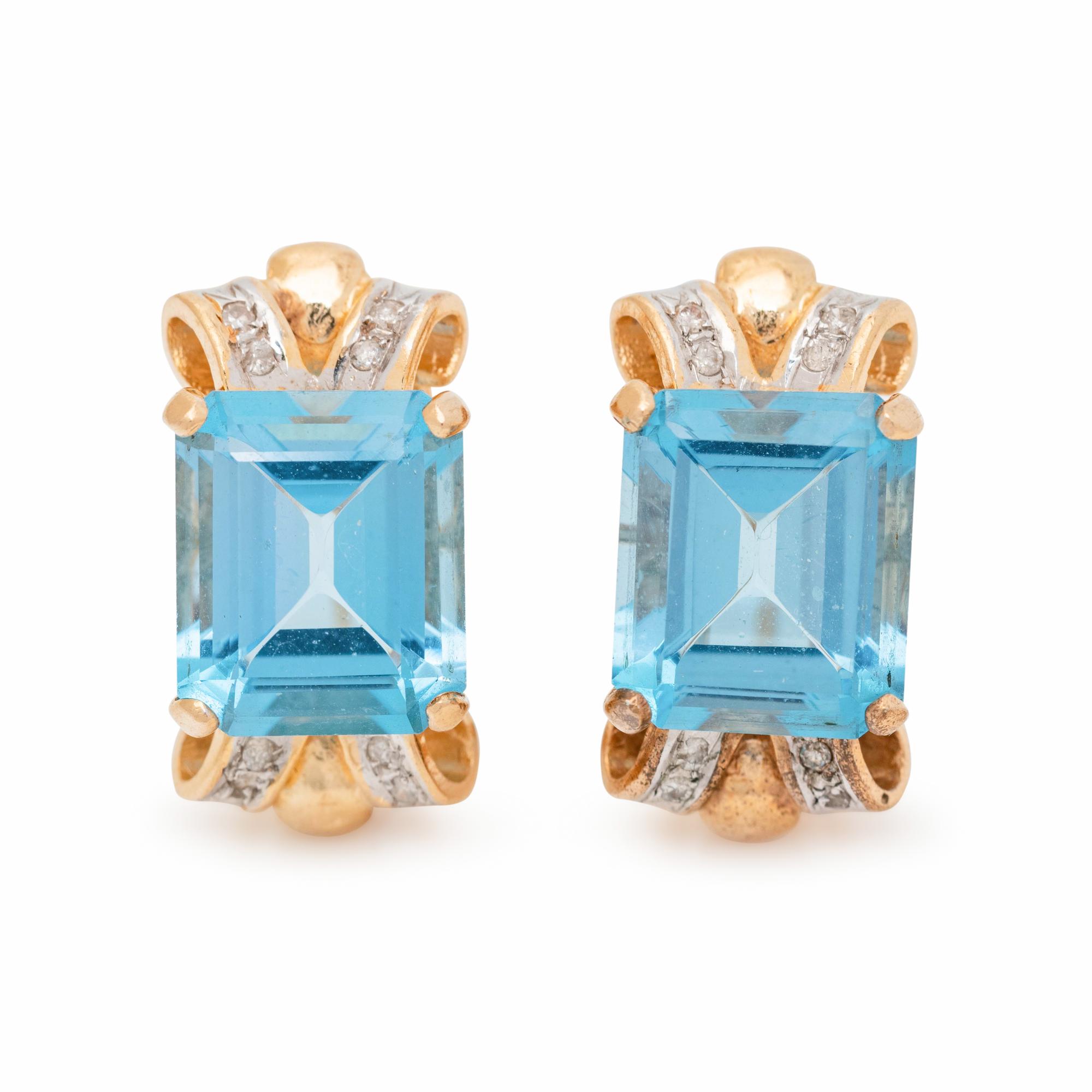 BLUE TOPAZ AND DIAMOND EARCLIPS