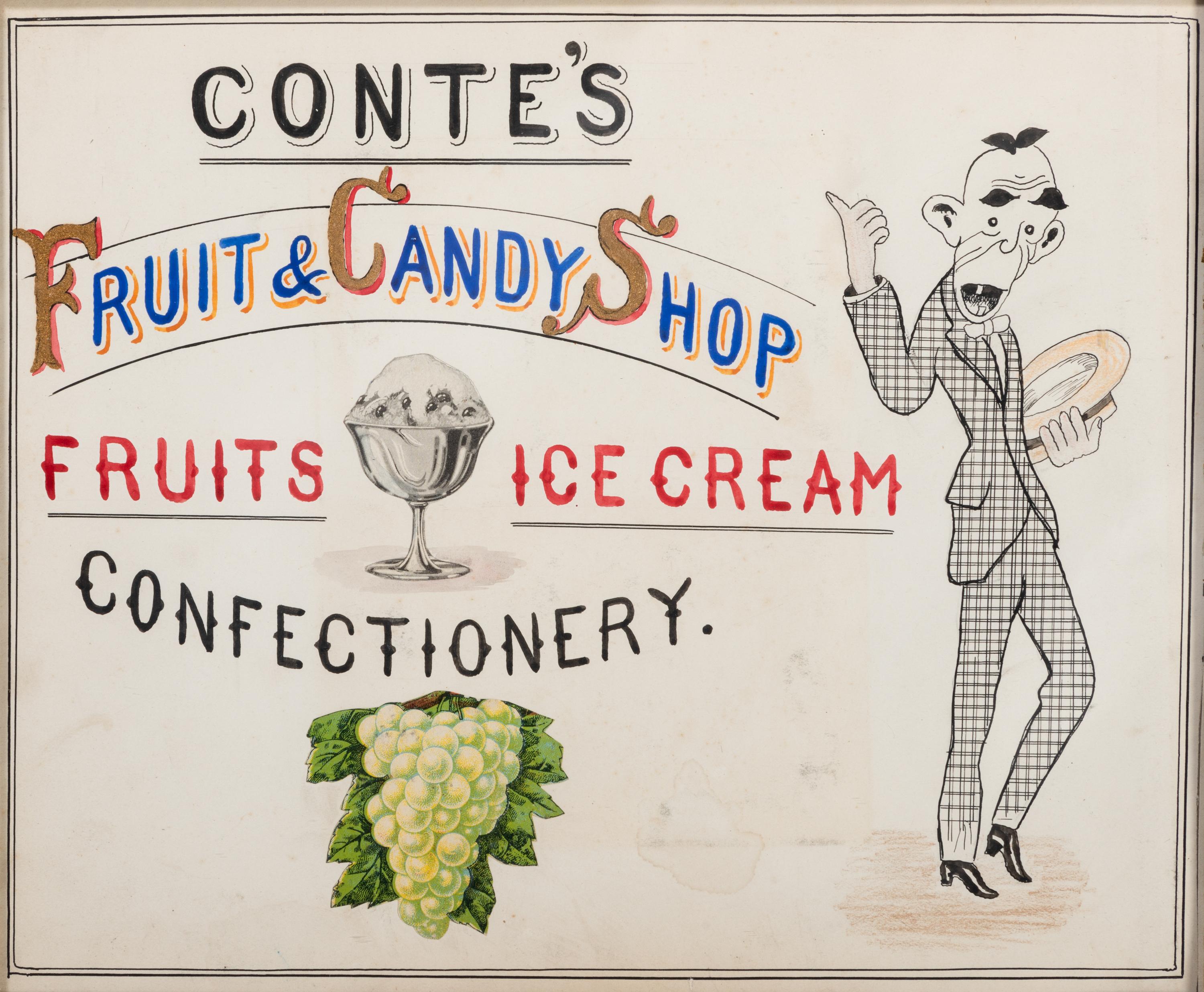 Five Framed Specialty Shop Advertising Hand Colored Prints and Watercolors