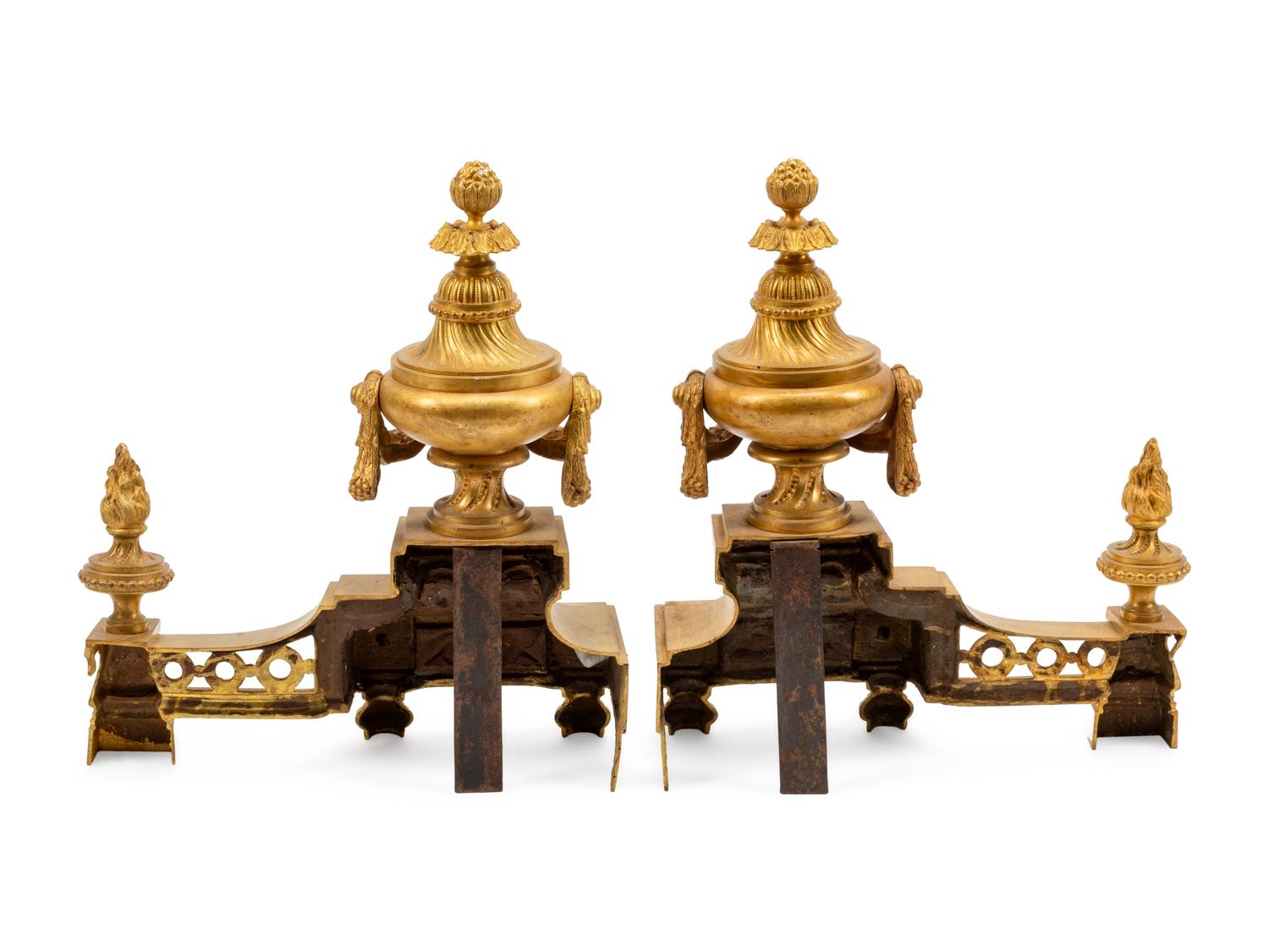 A Pair of Louis XVI Style Gilt Bronze Chenets