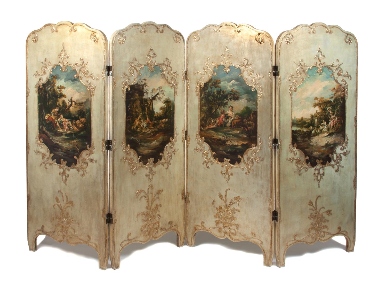 A Continental Four-Panel Floor Screen Each panel: 59 x 25 inches.