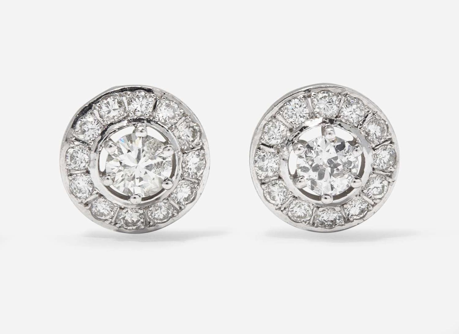 A Pair of 18K White Gold and Diamond Earrings
