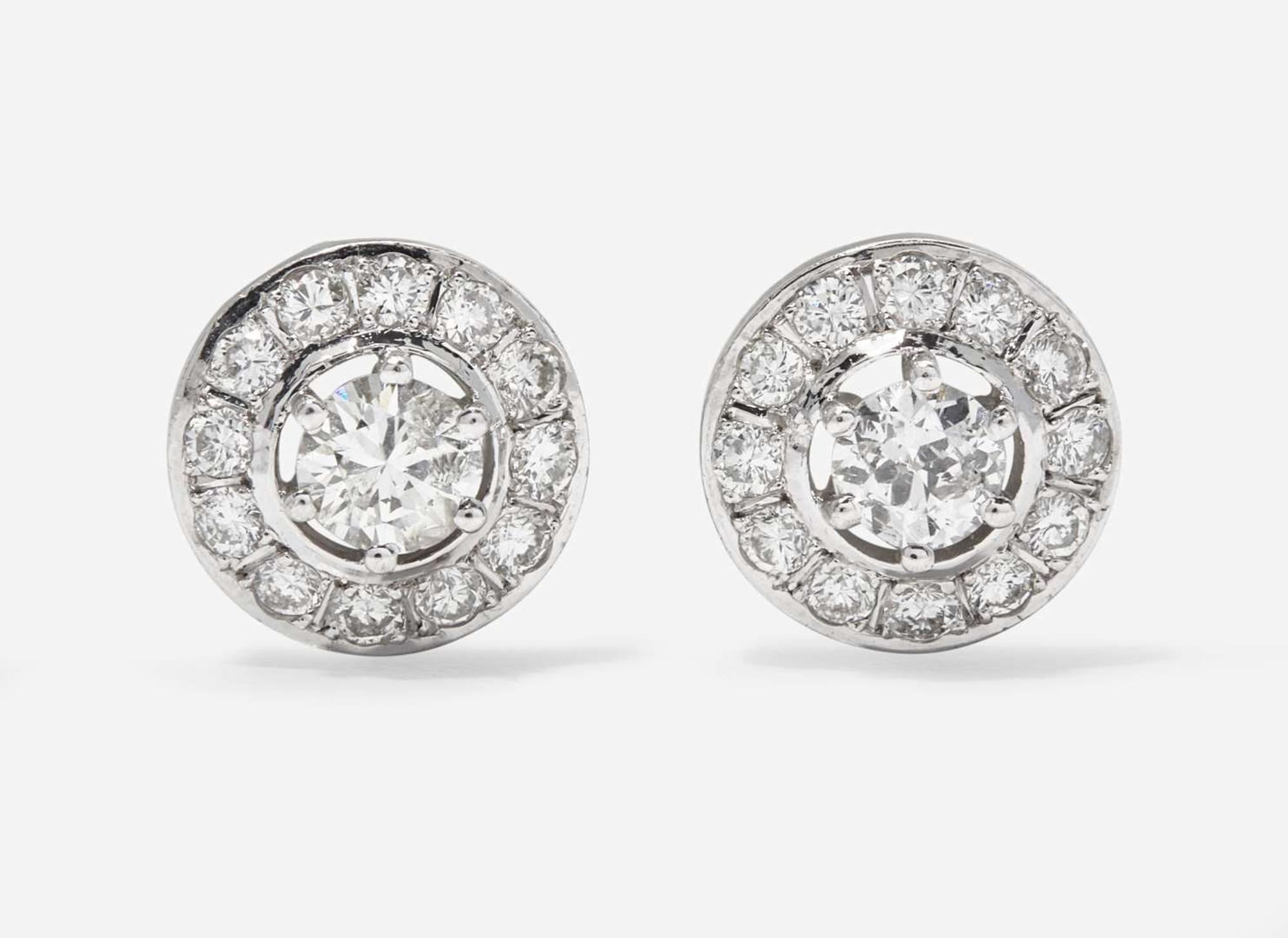 A Pair of 18K White Gold and Diamond Earrings