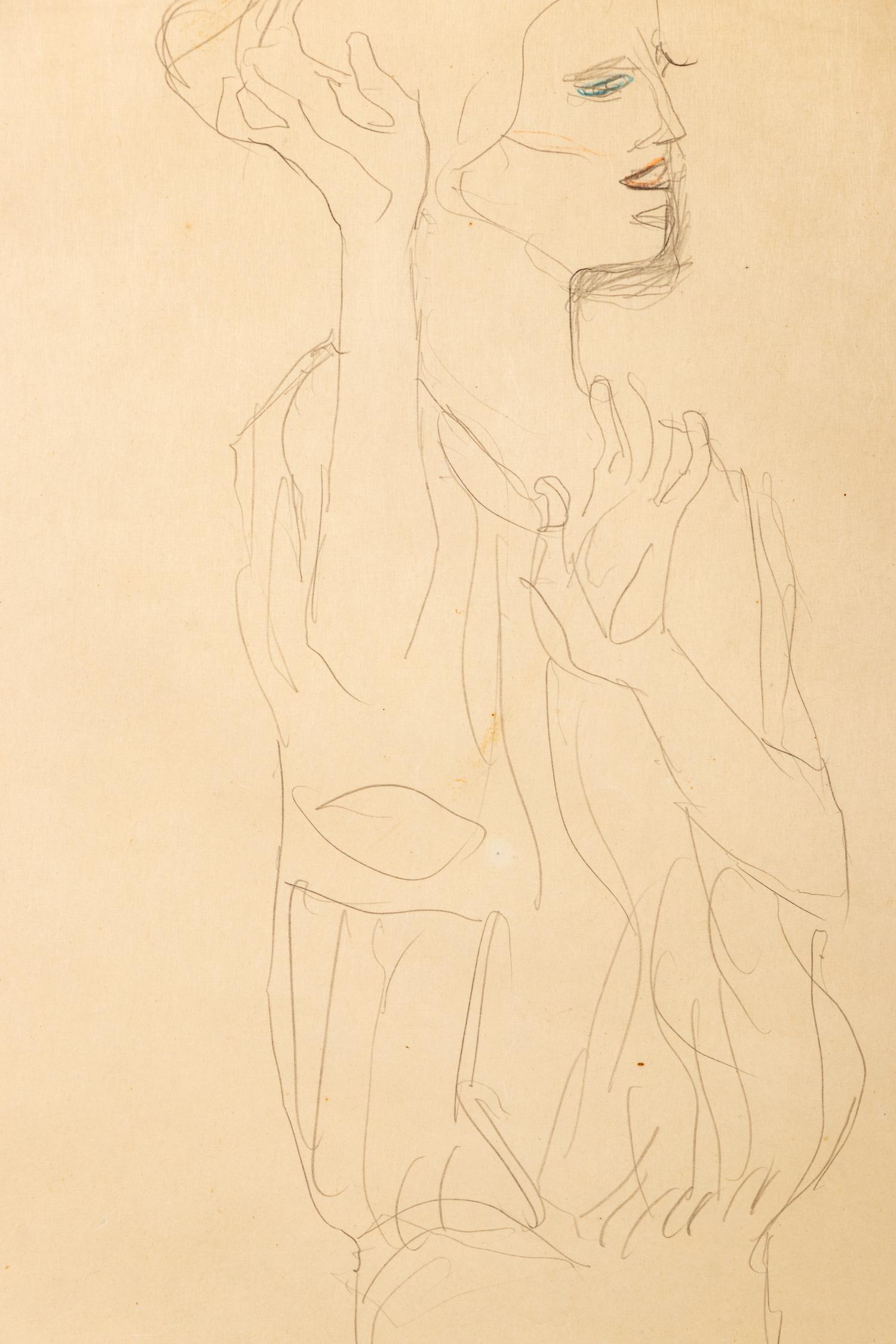 Untitled (Standing, forearms raised, facing right)