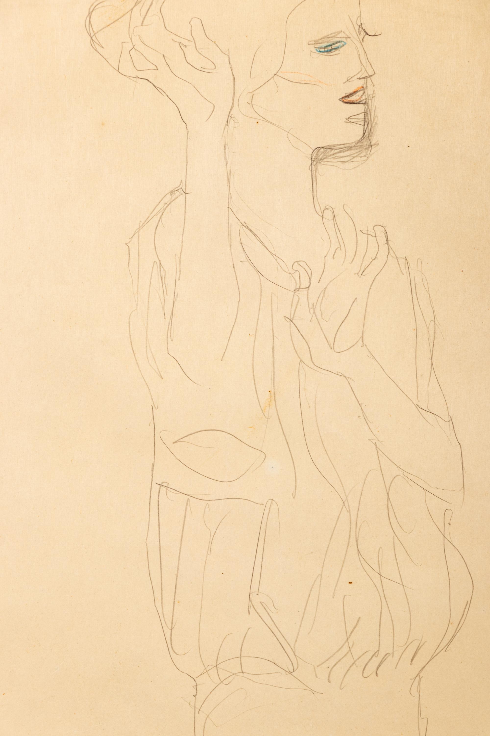 Untitled (Standing, forearms raised, facing right)