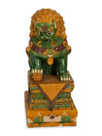 A Large Pair of Sançai-Glazed Porcelain Guardian Lions