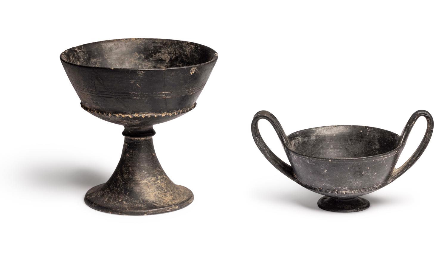 An Etruscan Bucchero Kantharos and Chalice