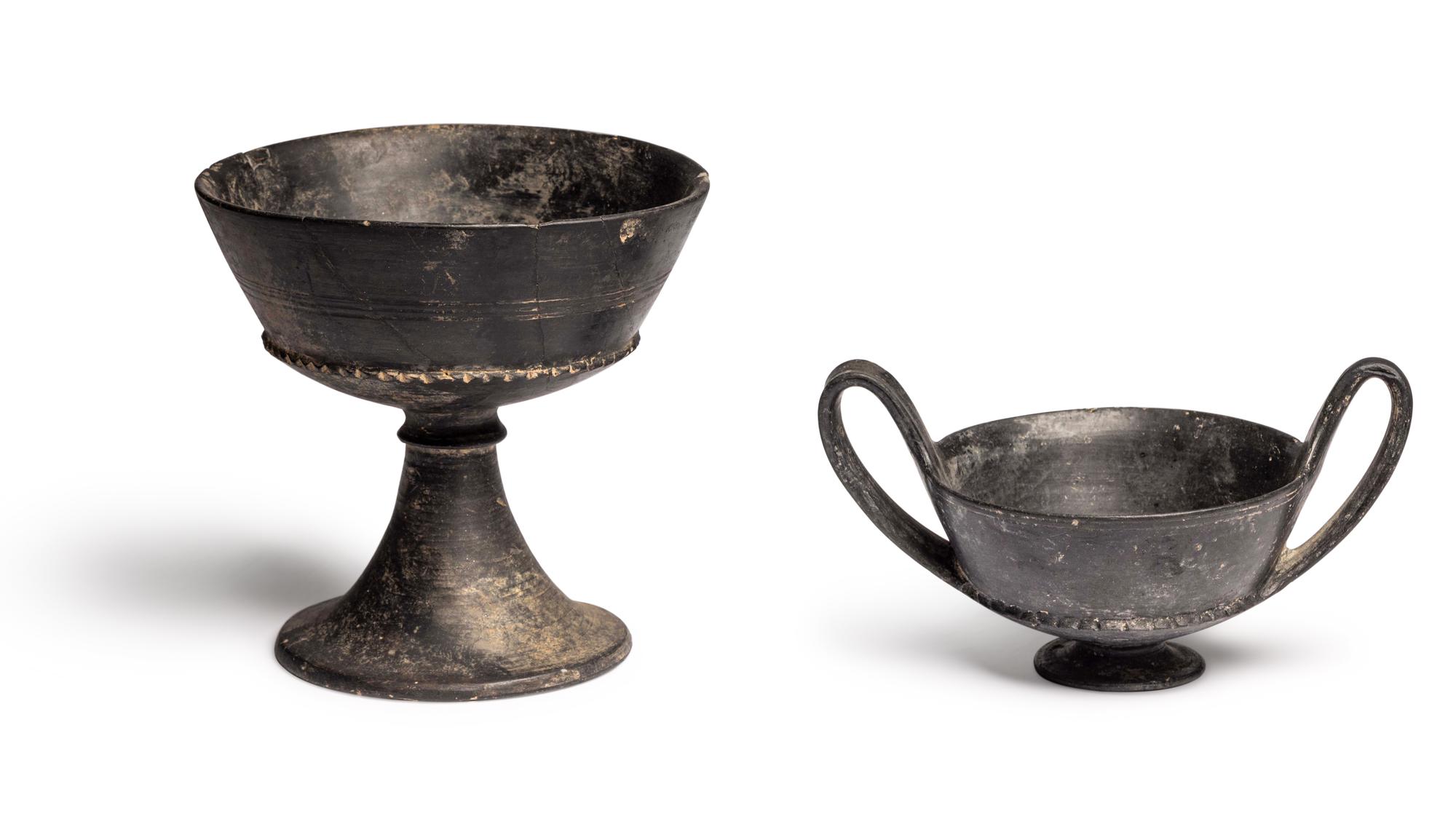 An Etruscan Bucchero Kantharos and Chalice